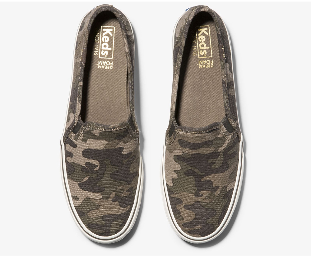 Slip On Γυναικεια - Keds Washable Double Decker Camo - Ελιά - ZJXEU2306